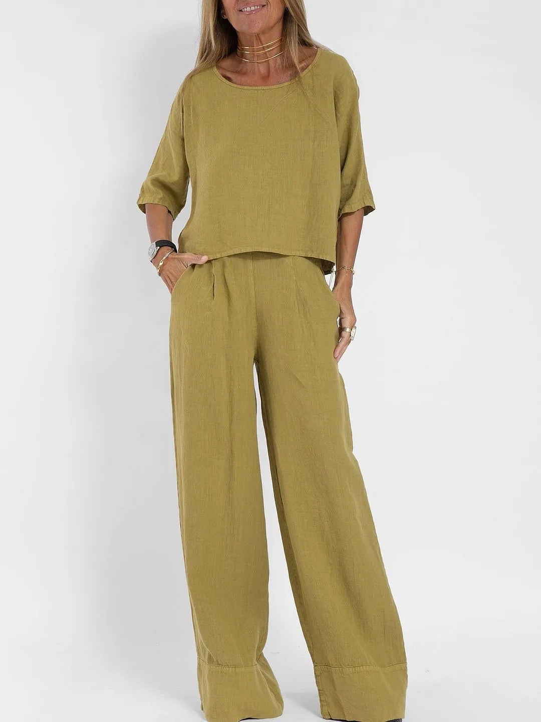 Salvy - Chic two-piece set made of cotton and hemp