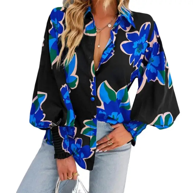 Tamara™ - Printed Blouse with High Collar