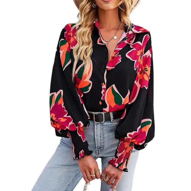 Tamara™ - Printed Blouse with High Collar