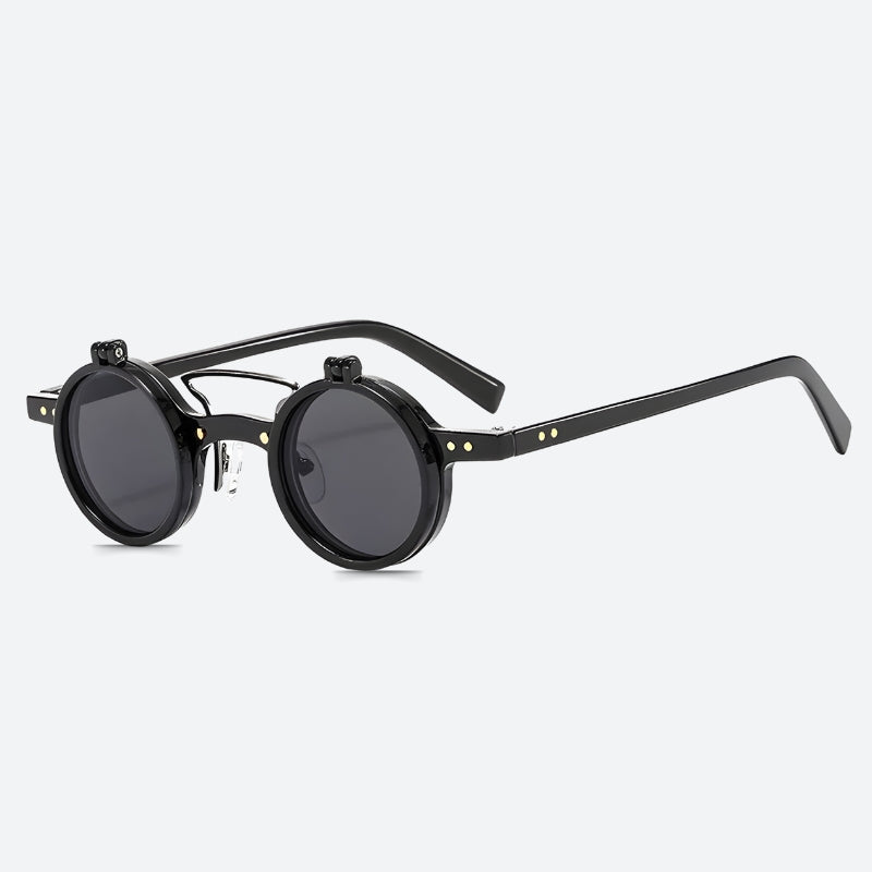 Nova - Retro punk round sunglasses with double bridge