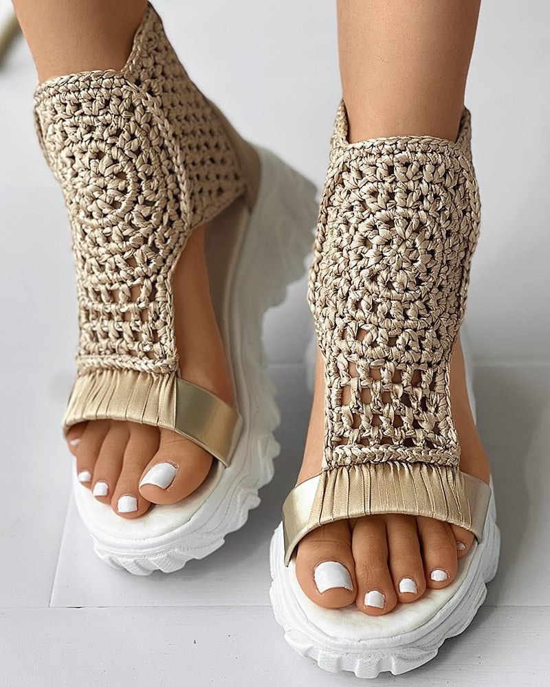 Woven Geometric Sandals - Women's Summer Wedge Sandals