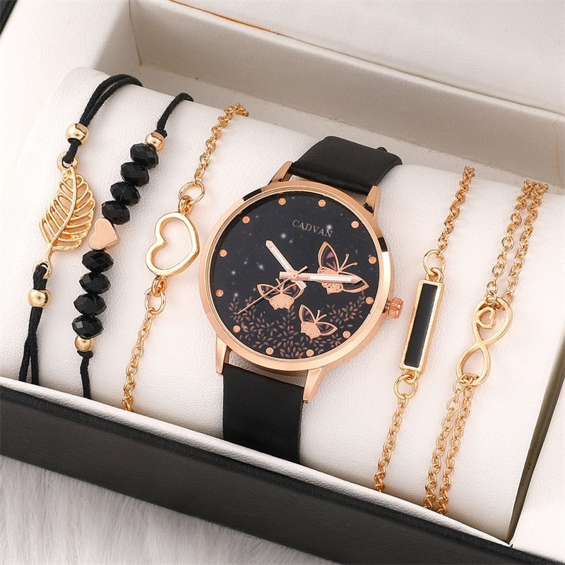 Bold Complete Set: Set of 6 Ladies Watches Ladies Fashion Butterfly Watch New Simple Casual Ladies Analogue Wristwatch Bracelet Gift Without Box