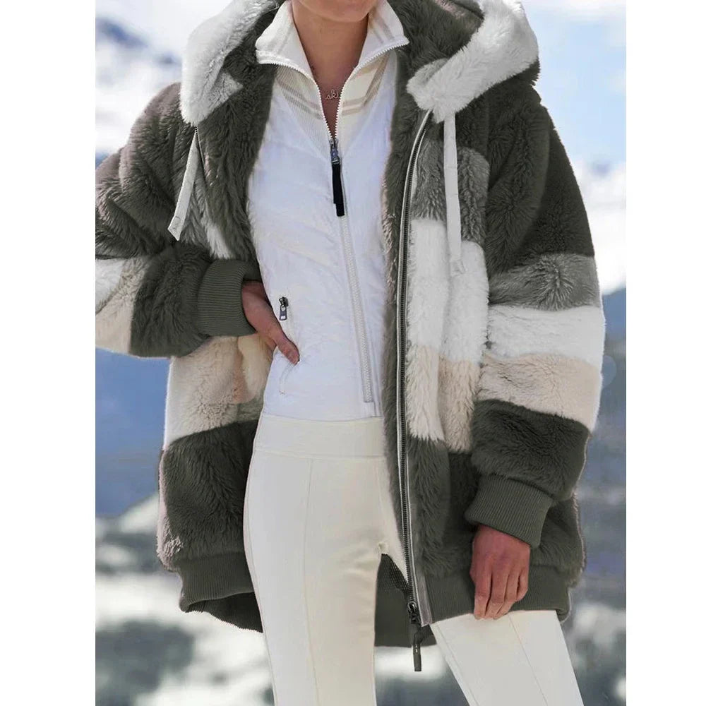 Oversized Hooded Plush Jacket for Women - Winter Outwear