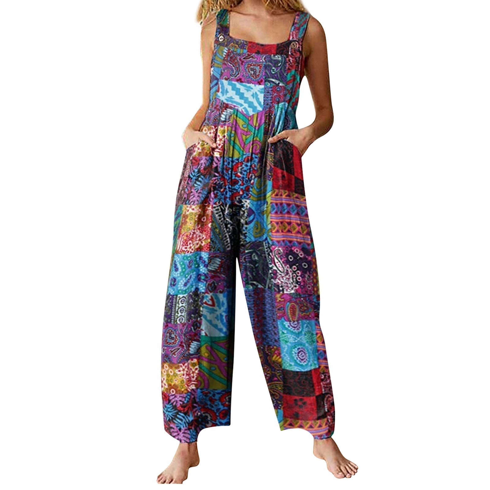 Style Women's Jumpsuits - Summery jumpsuits with multicolour pattern