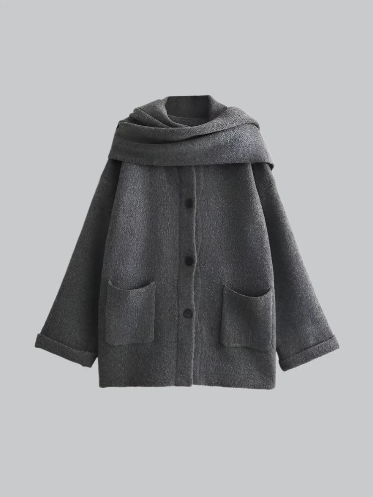 Elegant slim-fit scarf collar jacket for women