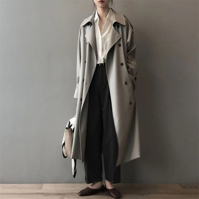 Classic trench coat ladies - oversized windbreaker, double-breasted