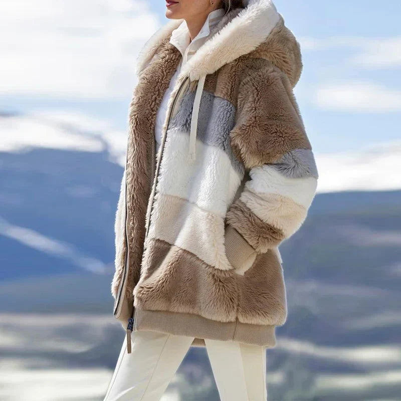 Oversized Hooded Plush Jacket for Women - Winter Outwear