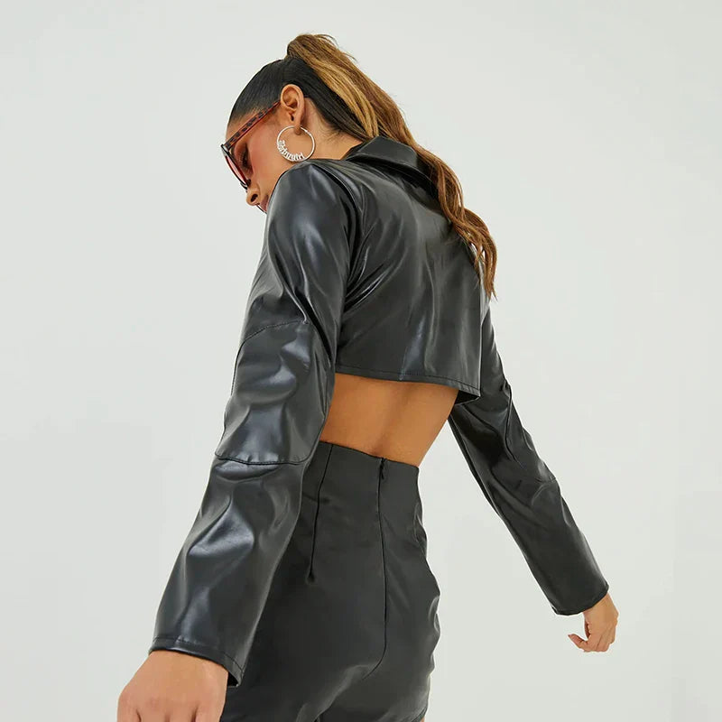 Kendrix - Short faux leather jacket with embroidery