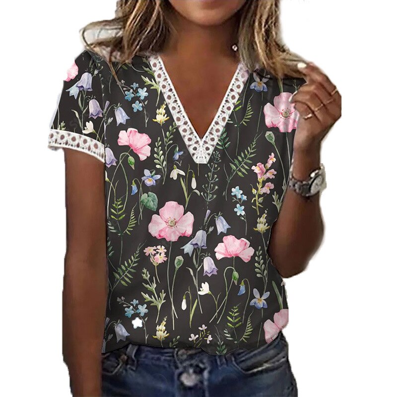 Top with lace detail and floral print