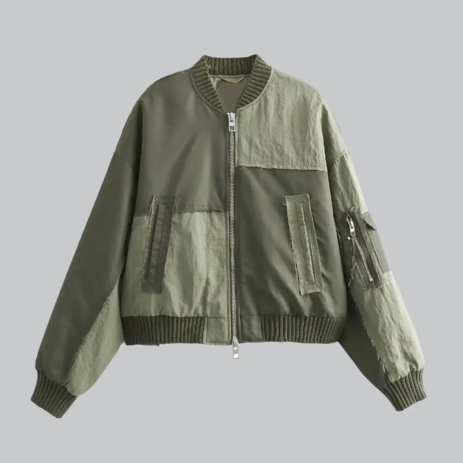 Patchwork full zip bomber jacket for women