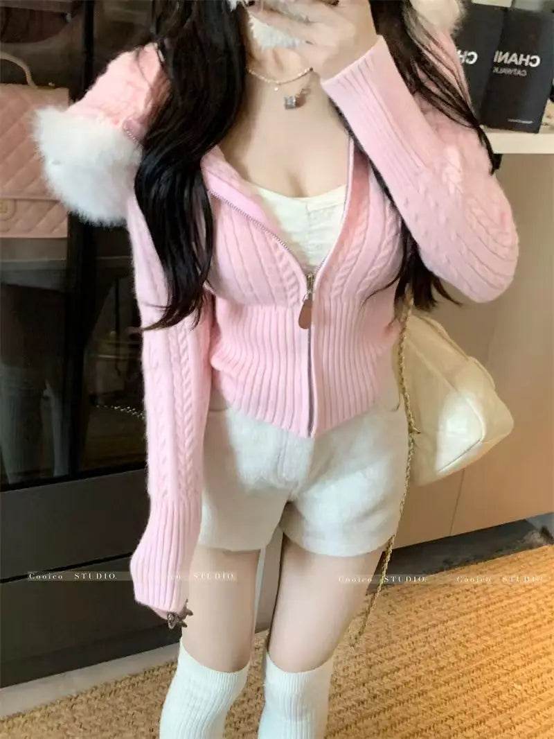 Women's Long-Sleeve Hoodie Jacket with Detachable Fur Collar - Stylish and Versatile Outerwear