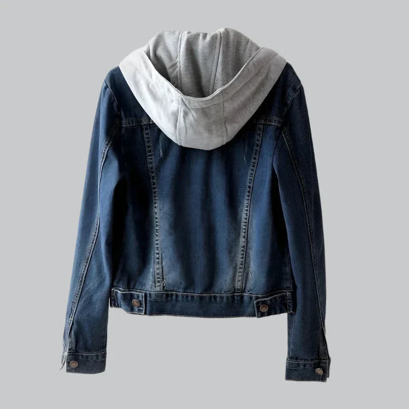 Button down hoodie denim jacket for women