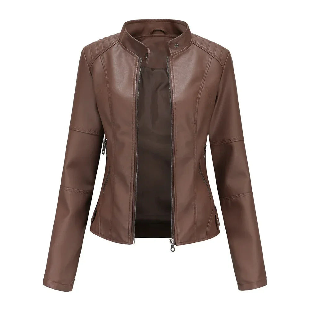 Women’s Stand Collar Faux Leather Jacket - Various Colors