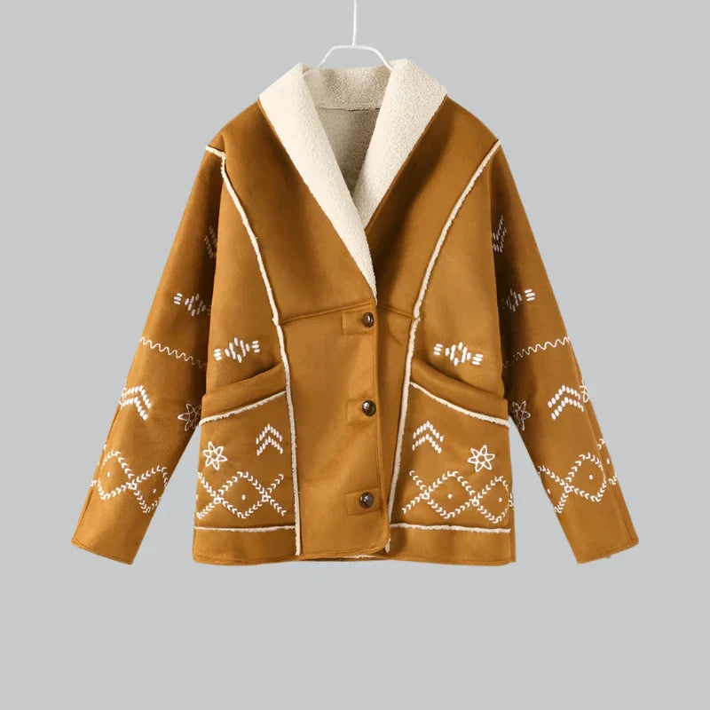 Embroidered lambswool printed jacket for women