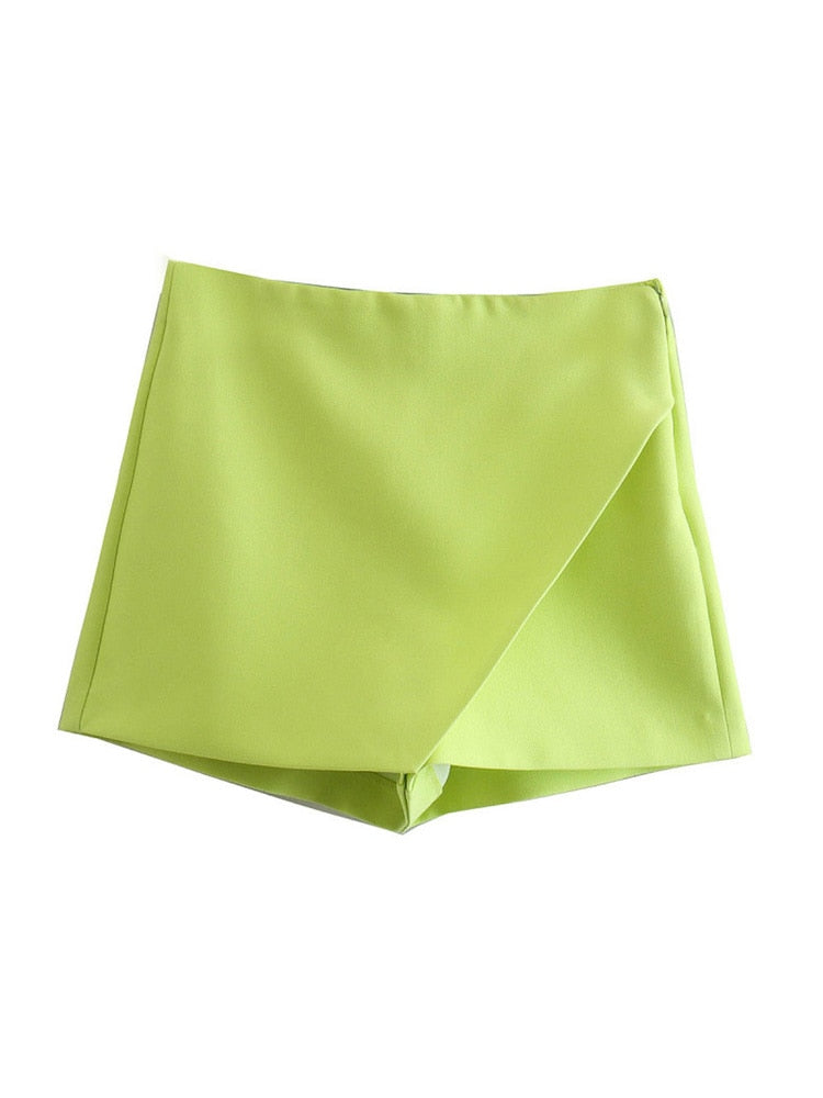 Sleek Slash Beauty - Women's Fashionable Asymmetric Shorts