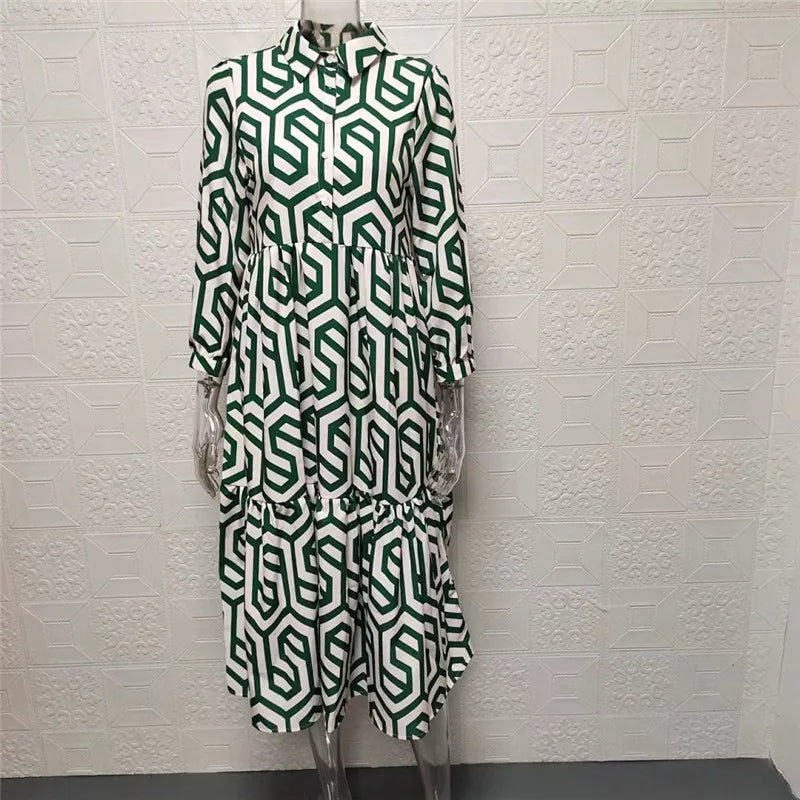 Adeline - Long-sleeved dress with geometric pattern