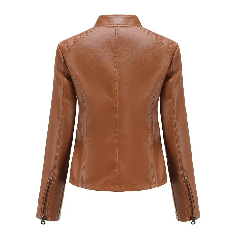 Women's Slim Fit Zipper Faux Leather Jacket