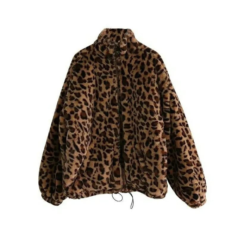 Women's Leopard Print Faux Fur Parka Coat