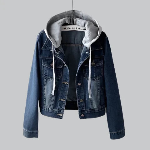 Button down hoodie denim jacket for women