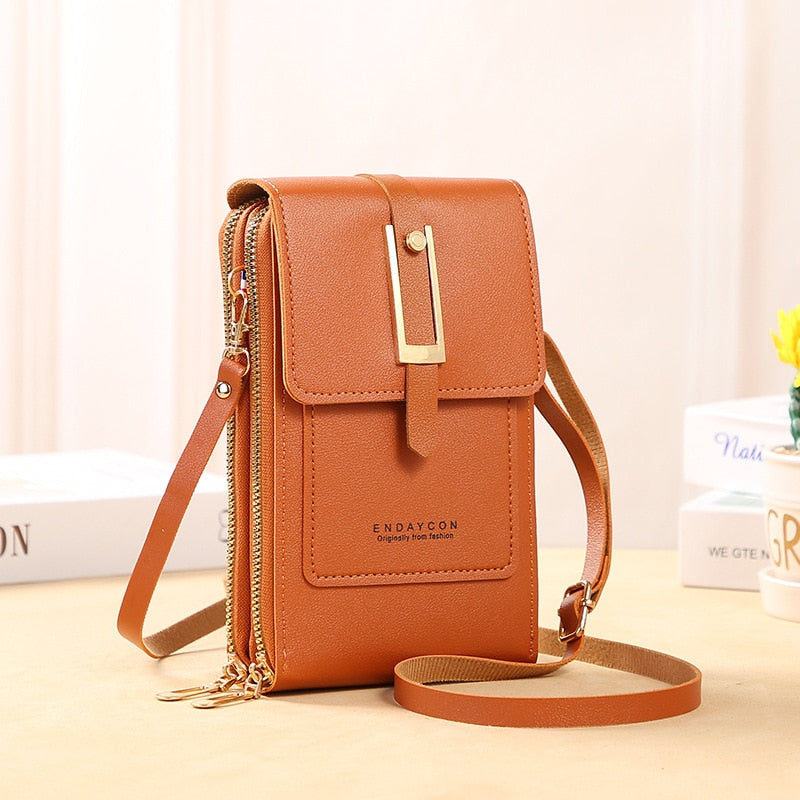 Leather smartphone clutch - ladies handbag with touchscreen window