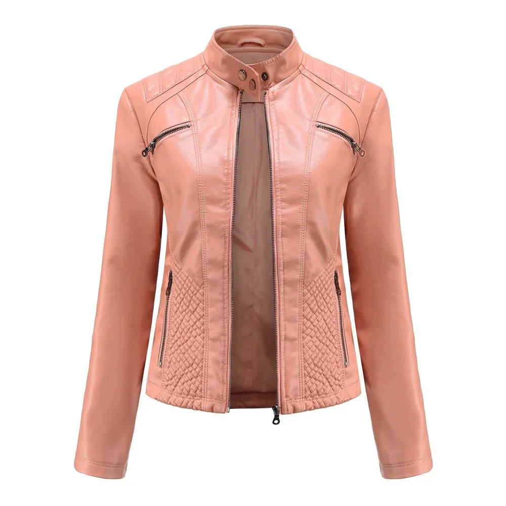 Women's Slim Fit Zipper Faux Leather Jacket