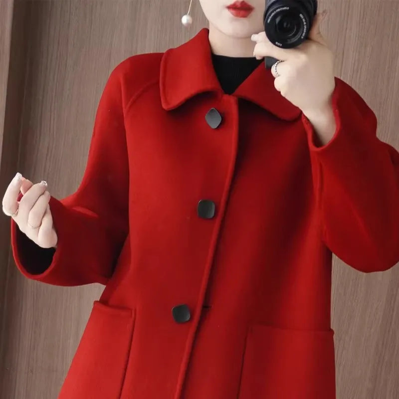 Women's 100% Wool Double-Sided Long Coat - Elegant and Warm Outerwear
