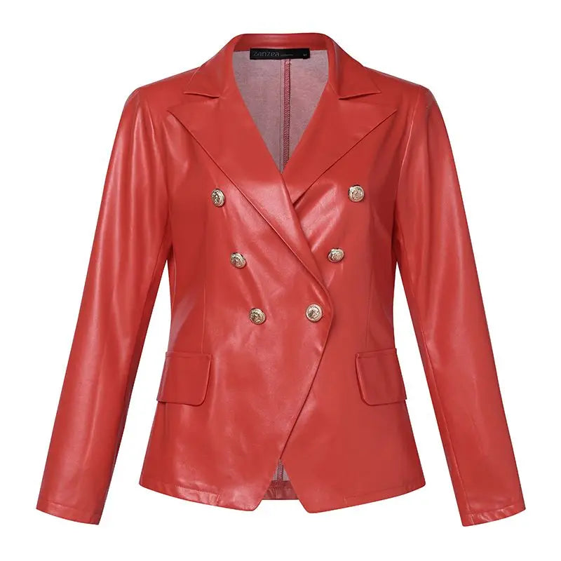 Juliette - Tailored leather blazer with double button placket