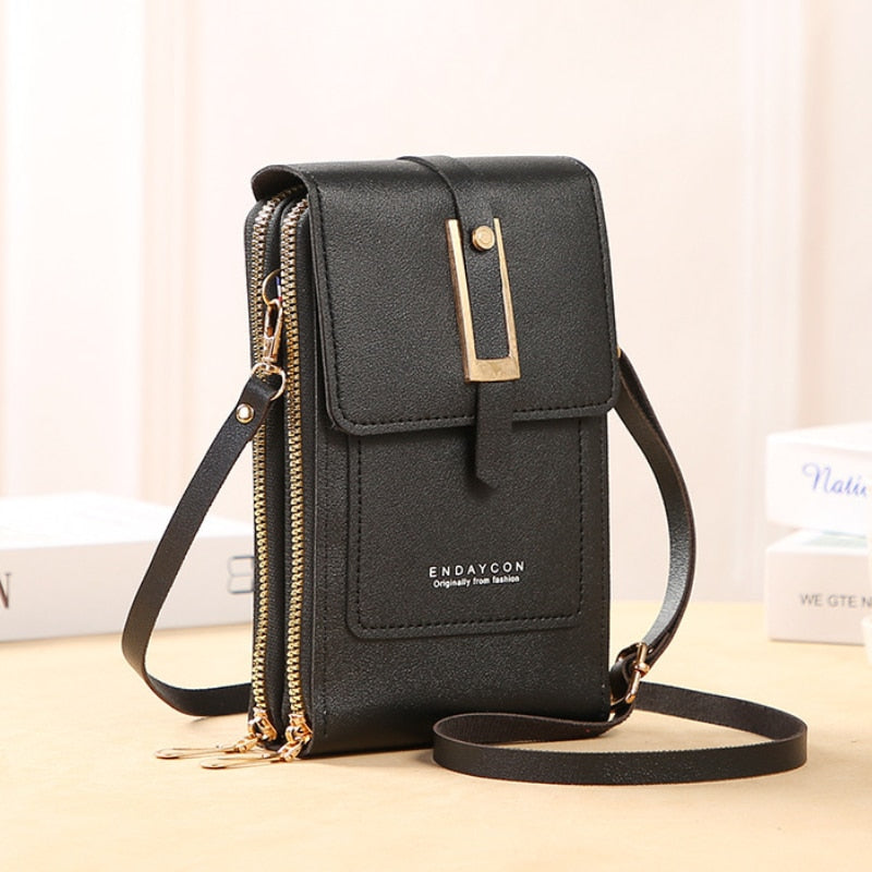 Leather smartphone clutch - ladies handbag with touchscreen window