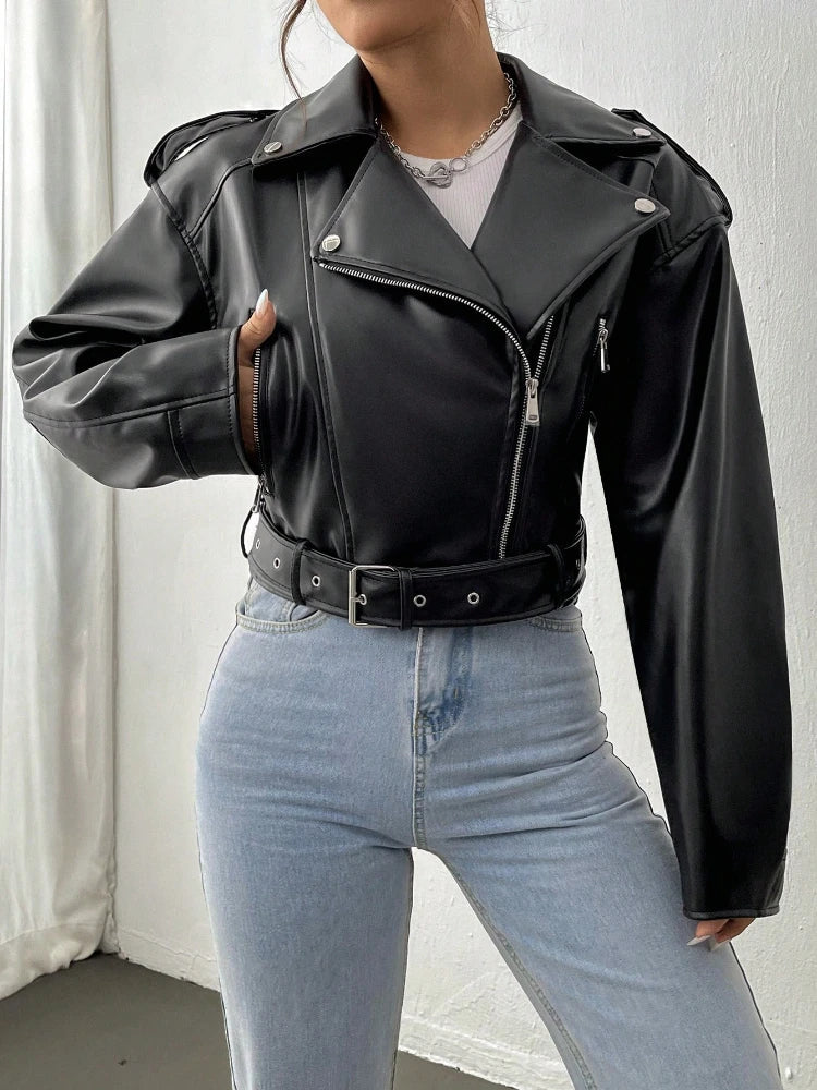 Womens Faux Leather Casual Fit Jacket