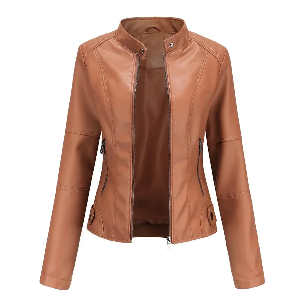 Women’s Stand Collar Faux Leather Jacket - Various Colors