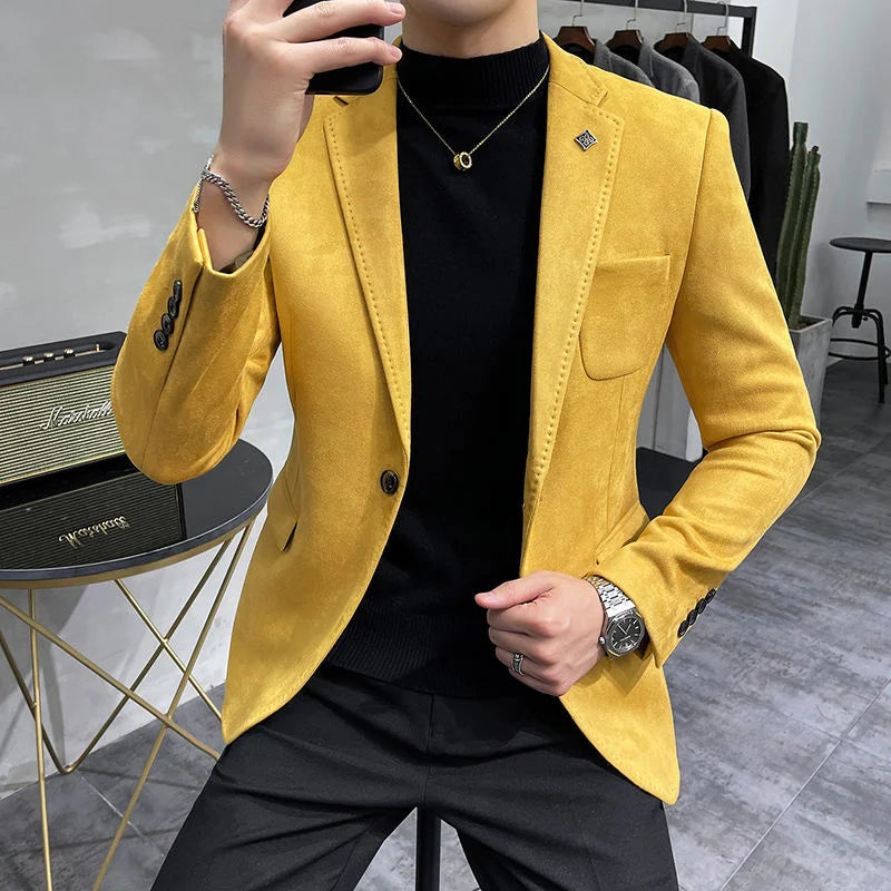 Men's Casual Slim Fit Faux Leather Blazer - Various Colors