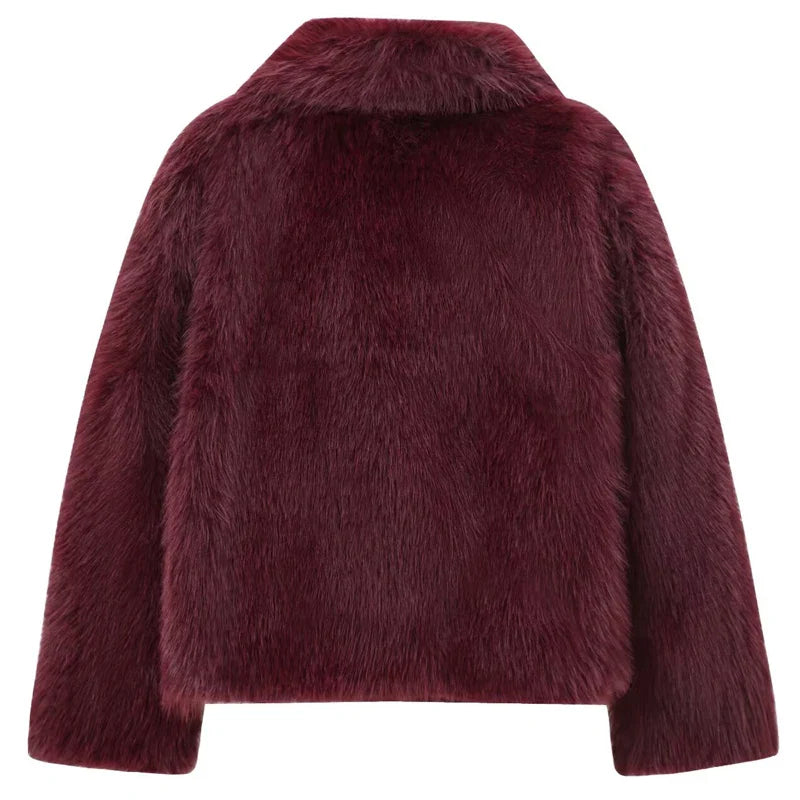 Women’s Plush Faux Fur Crop Jacket - Long Sleeve Stylish Coat