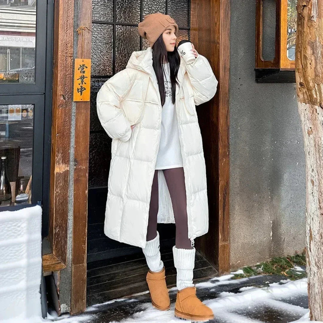 Long quilted hoodie winter jacket for women