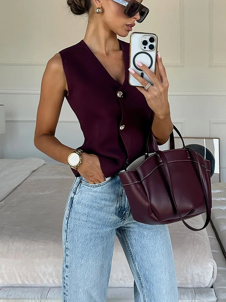 Women's Knitted V-Neck Vest – Sleeveless Pullover Sweater
