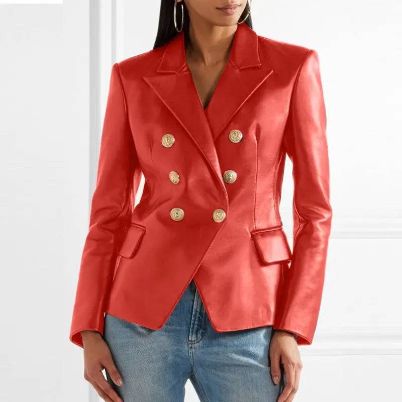 Juliette - Tailored leather blazer with double button placket