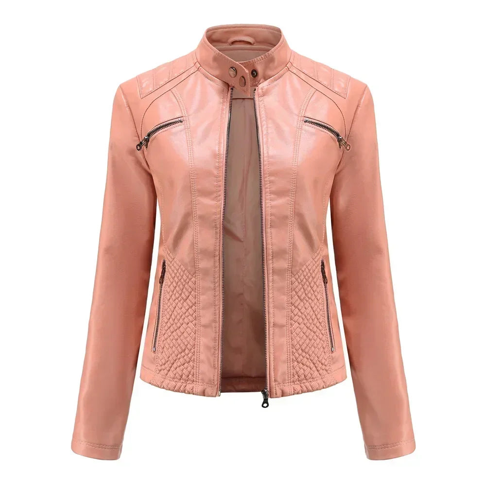 Women's Slim Fit Zipper Faux Leather Jacket