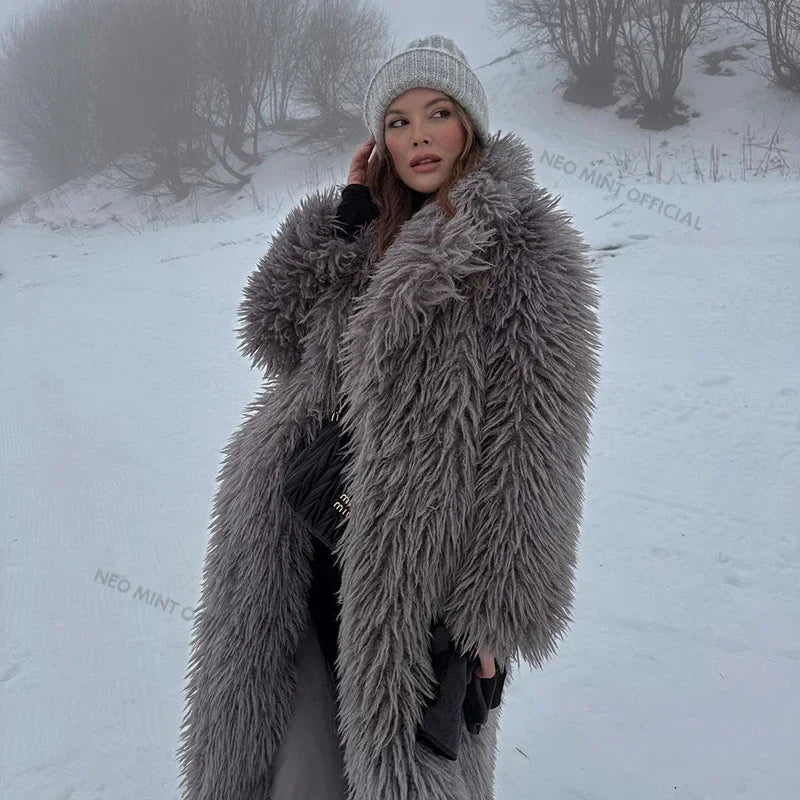 Women's Extra Long Faux Fur Overcoat