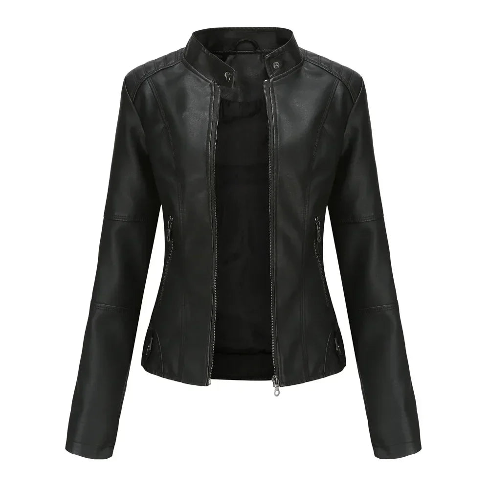Women’s Stand Collar Faux Leather Jacket - Various Colors