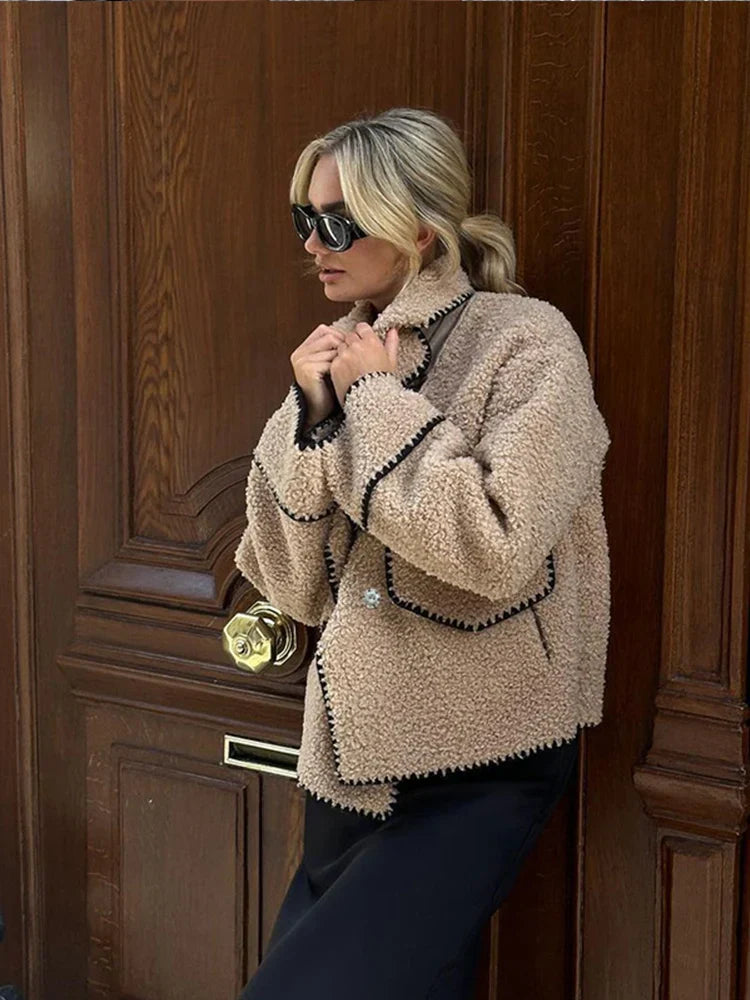 Elegant stitching lambswool jacket for women