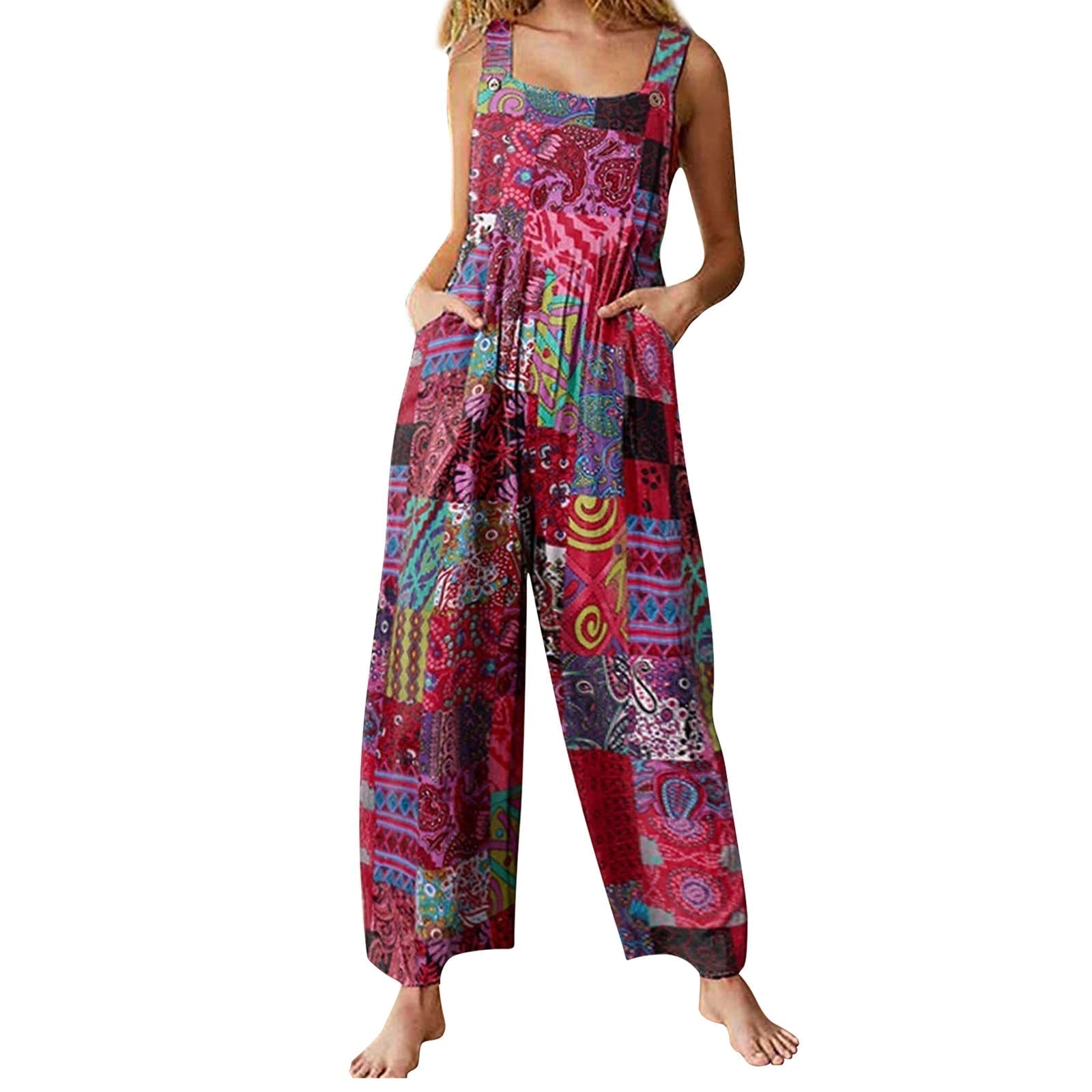 Style Women's Jumpsuits - Summery jumpsuits with multicolour pattern