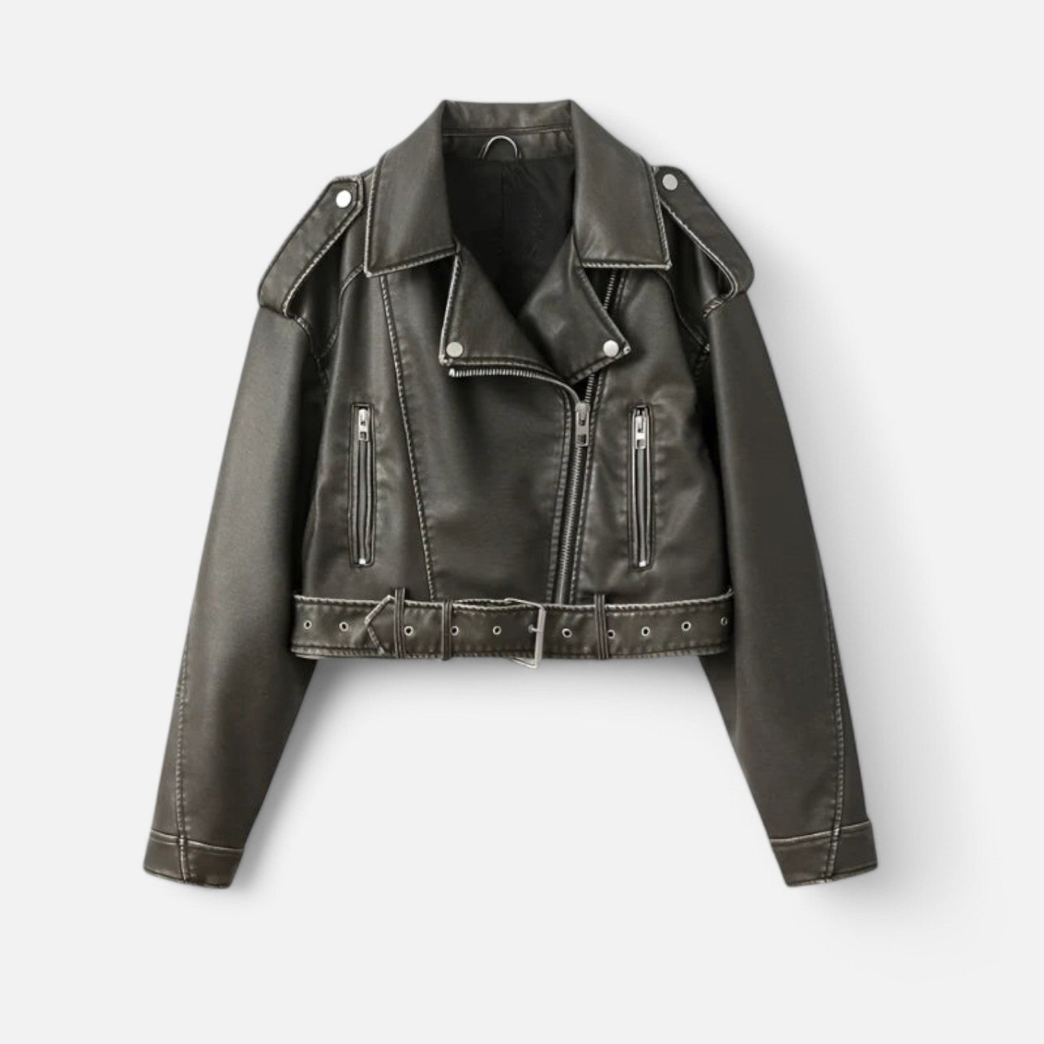 Monacogents | Vintage Grey Leather Belted Jacket