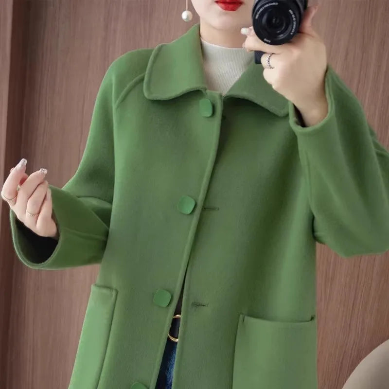 Women's 100% Wool Double-Sided Long Coat - Elegant and Warm Outerwear
