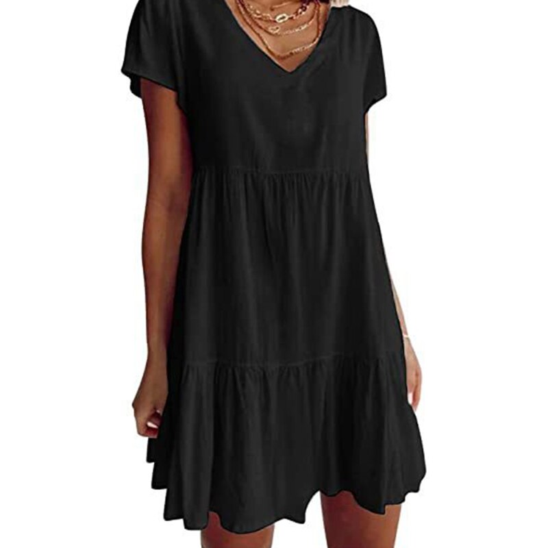 Short-sleeved woven dress