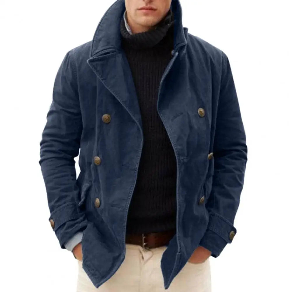 Men’s Double-Breasted Peacoat - Wool Blend - Tailored Fit - Notched Lapel - Classic Jacket