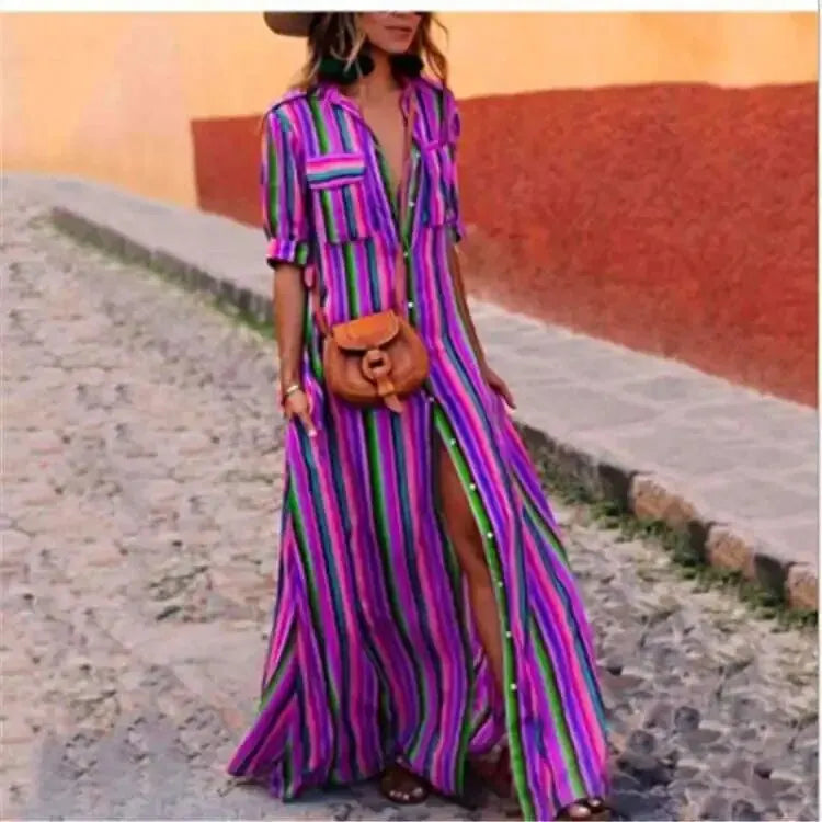 Striped casual long maxi dress