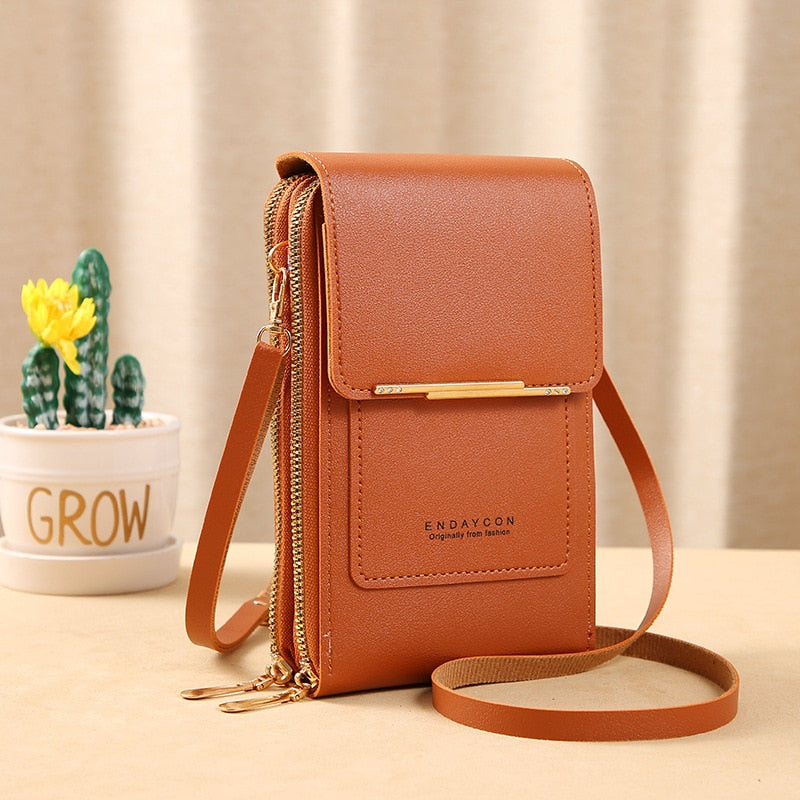 Leather smartphone clutch - ladies handbag with touchscreen window