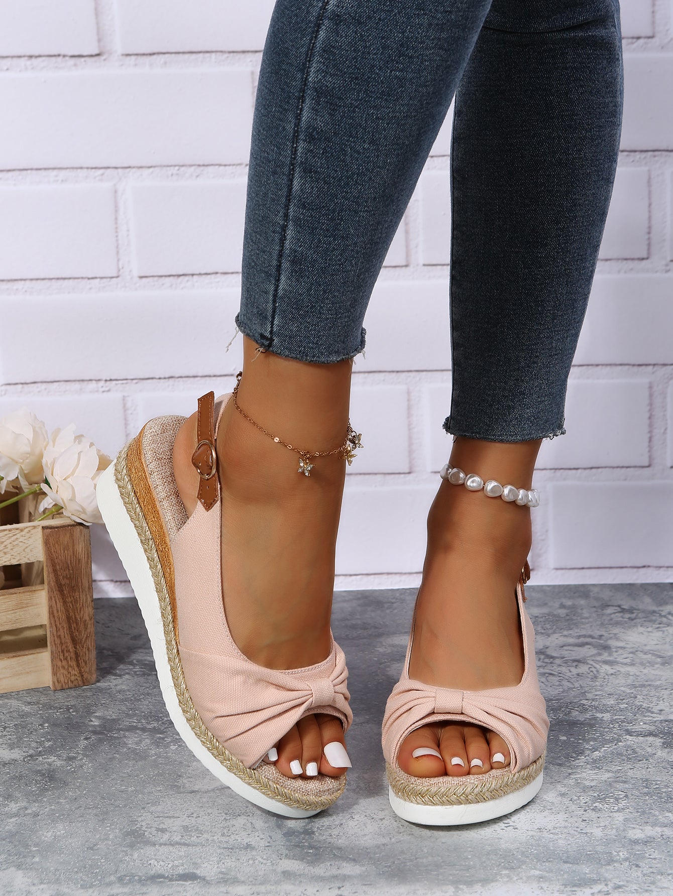 Sherie - Wedge sandals with peep toe buckle