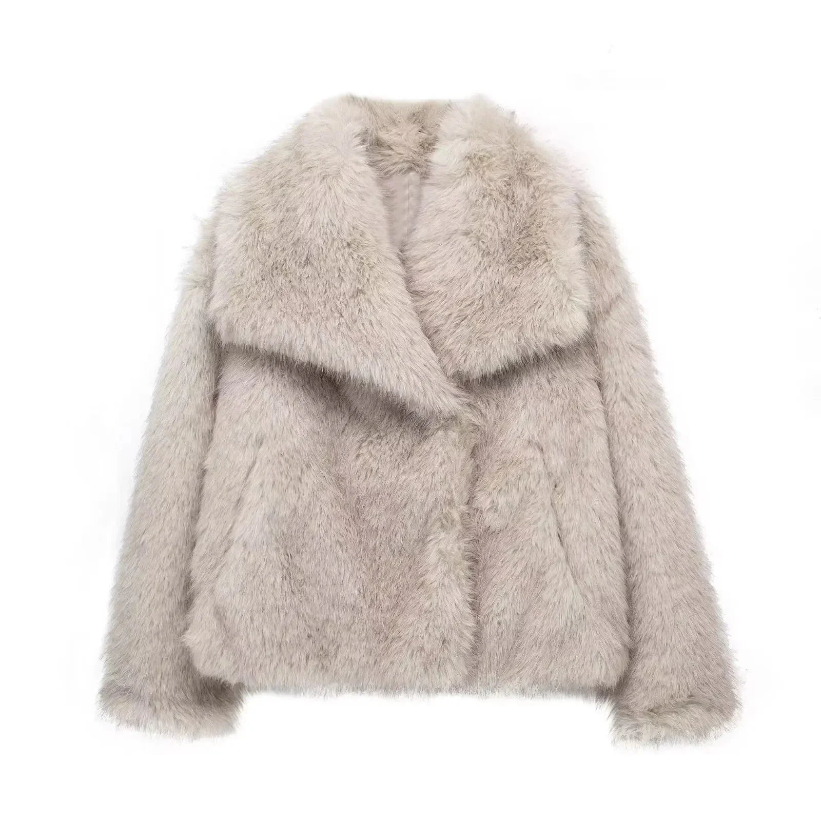 TRAFZA Women's Vintage Style Cropped Faux Fur Jacket - Elegant Loose Long Sleeve Coat - Thick and Warm Outerwear