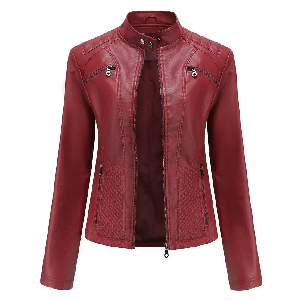 Women's Slim Fit Zipper Faux Leather Jacket