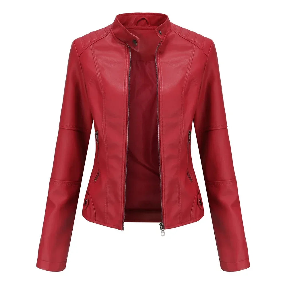 Women’s Stand Collar Faux Leather Jacket - Various Colors